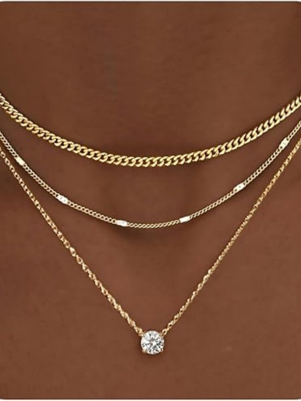 Layered Gold Necklace Set Women Cuban Chain Choker Pendant Birthstone